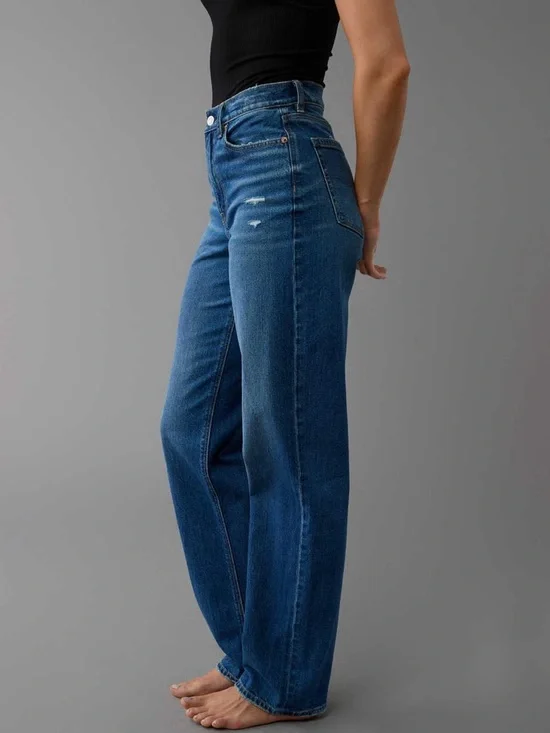 American Eagle Strigid Super High-Waisted Baggy Straight Jean - Picture 2 of 8